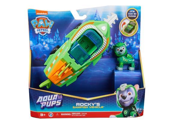 PAW Patrol Aqua Pups - Transformerend Zaagvis-voertuig met Rocky-Speelfiguur