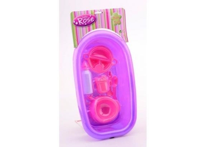 Poppenbadje rose met 8 accessoires.