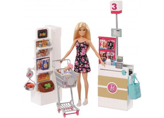 Barbie Supermarkt - Barbiepop met kassa en winkelwagen