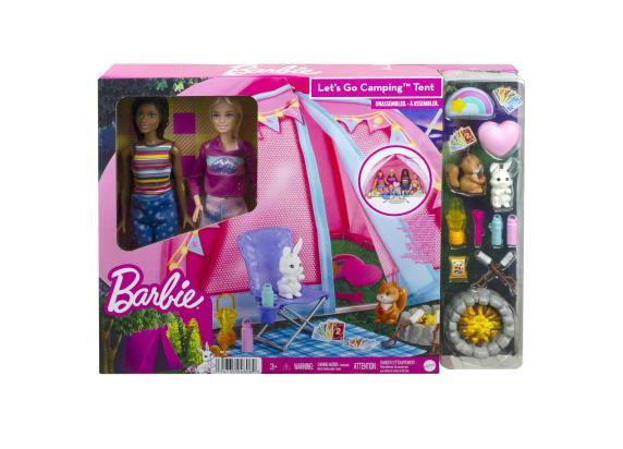 Barbie Kampeerspeelset met 2 Poppen en 2 Dierenvriendjes - Speelfigurenset