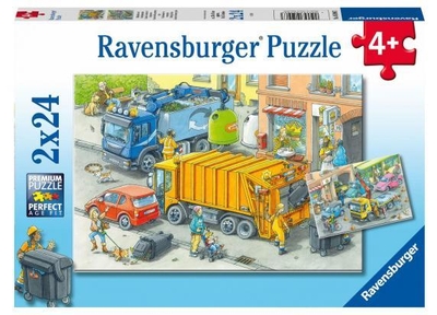 Ravensburger puzzel Vuilniswagen en sleepwagen - 2 x 24 stukjes