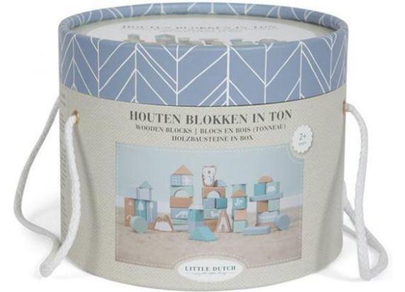 Little Dutch Little Dutch houten blokken in ton blauw