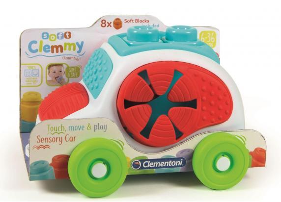 Clementoni Soft Clemmy - Sensory Car - Stapelblokken - Baby Blokken - 8 Speelblokken met Vormendoos Auto - 6-36 maanden