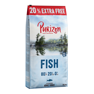 12 kg + 20% gratis! 14.4 kg Purizon Droogvoer - Graanvrij - Vis - hondenbrokken