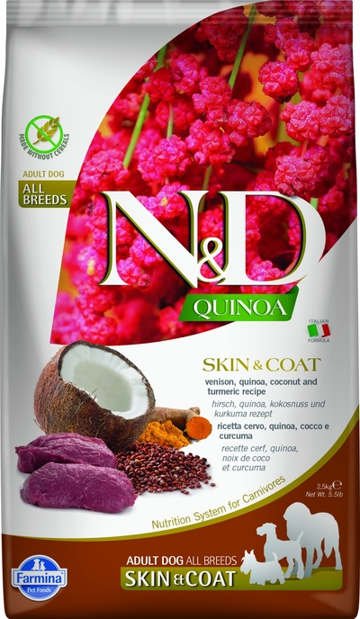 N&D Quinoa hondenvoeding Skin & Coat medium/maxi Hert 2,5 kg hondenbrokken