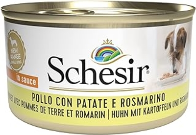 Schesir, Natvoer voor volwassen honden met kip, aardappelen en rozemarijn, in zachte gelei 24 blikjes à 85 g - natvoer honden