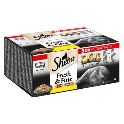 50x50g Met kip. gevogelte & kalkoen in saus Verse & Fijne verse zakjes Sheba natvoer voor katten - natvoer katten