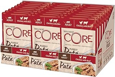 Wellness CORE Purely Paté kip & rundvlees, paté voor katten, nat kattenvoer met hoog vleesgehalte, graanvrij, 24 x 85 g - natvoer katten