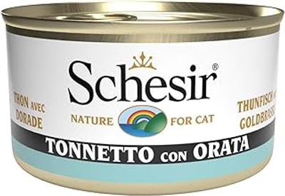 Schesir, Natvoer voor volwassen katten met smaak, tonnetto met goudbrasem, filets van zachte gelei, in totaal 2,04 kg 24 blikjes à 85 g - natvoer katten