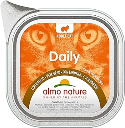Almo Nature Daily natvoer voor volwassenen katten met kalf - aluminium schaal 100 g - natvoer katten