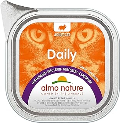 Almo Nature Daily natvoer voor volwassenen katten met konijnen - aluminium schaal 100 g - natvoer katten