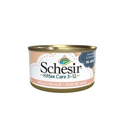Schesir Cat Jelly Kitten Kippenfilet met aloë vera, nat kattenvoer voor kittens in gelei, 24 blikjes x 85 g - natvoer katten