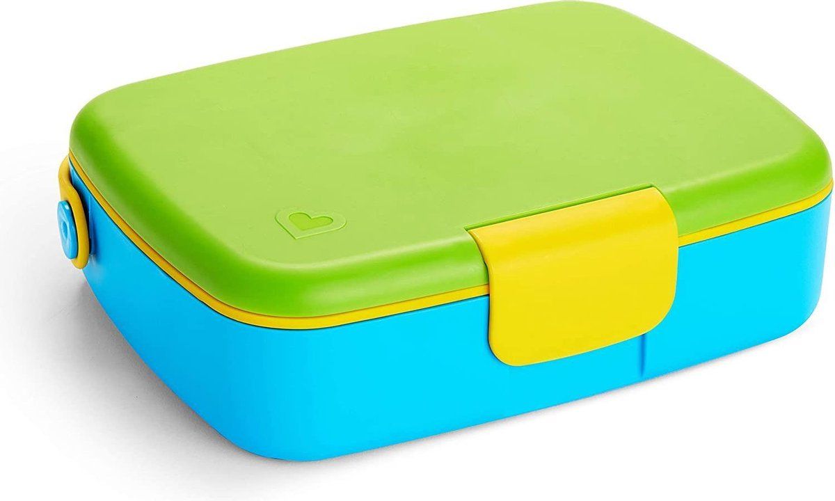 Munchkin Bento Lunch Box - Broodtrommel - Brooddoos voor Kinderen - Inclusief RVS Bestek - Vaatwasserbestendig - Vanaf 18 Maanden - Groen/Blauw