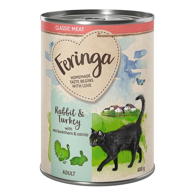 24x400g Feringa Classic Meat Menu Konijn & Kalkoen Kattenvoer - natvoer katten