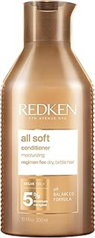 REDKEN E3458400 Spoel voor droog en broos haar, stimuleert en gehydrateerd, met vetzuren, antioxidanten en arganolie, All Soft Conditioner, 1 x 300 ml,kleur