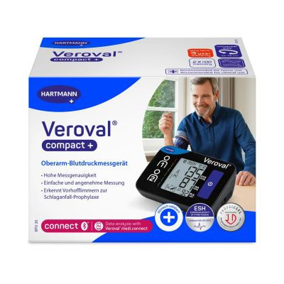 Veroval® Compact+ bloeddrukmeter bovenarm met automatische 3-voudige meting die boezemfibrilleren detecteert, geschikt bij zwangerschap