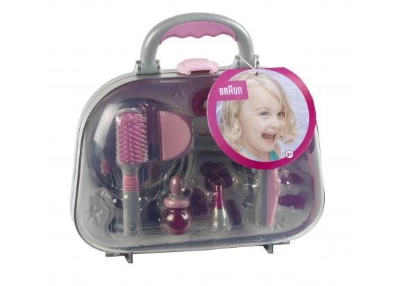 Klein Toys Braun kapsalon met haardroger - incl. stylingaccessoires en ventilator met koude-lucht-mechanisme - roze grijs