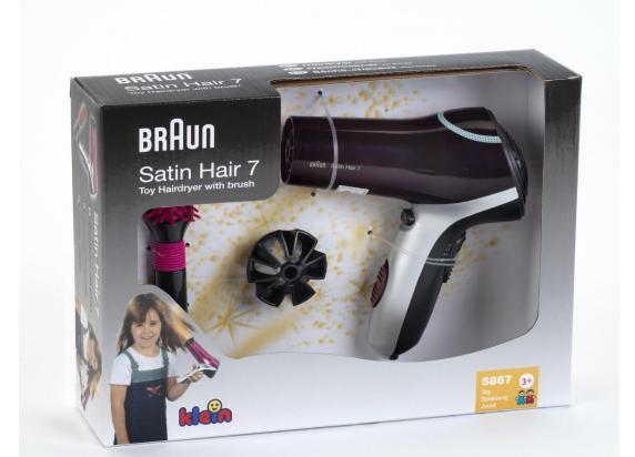 Klein Toys Braun Satin Hair 7 haardroger met borstel - incl. ventilator met koude-lucht-mechanisme - zwart roze