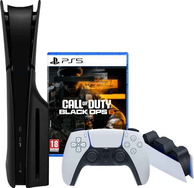 PlayStation 5 Slim Disc Edition + Call of Duty: Black Ops 6 + Covers Zwart + Oplaadstation