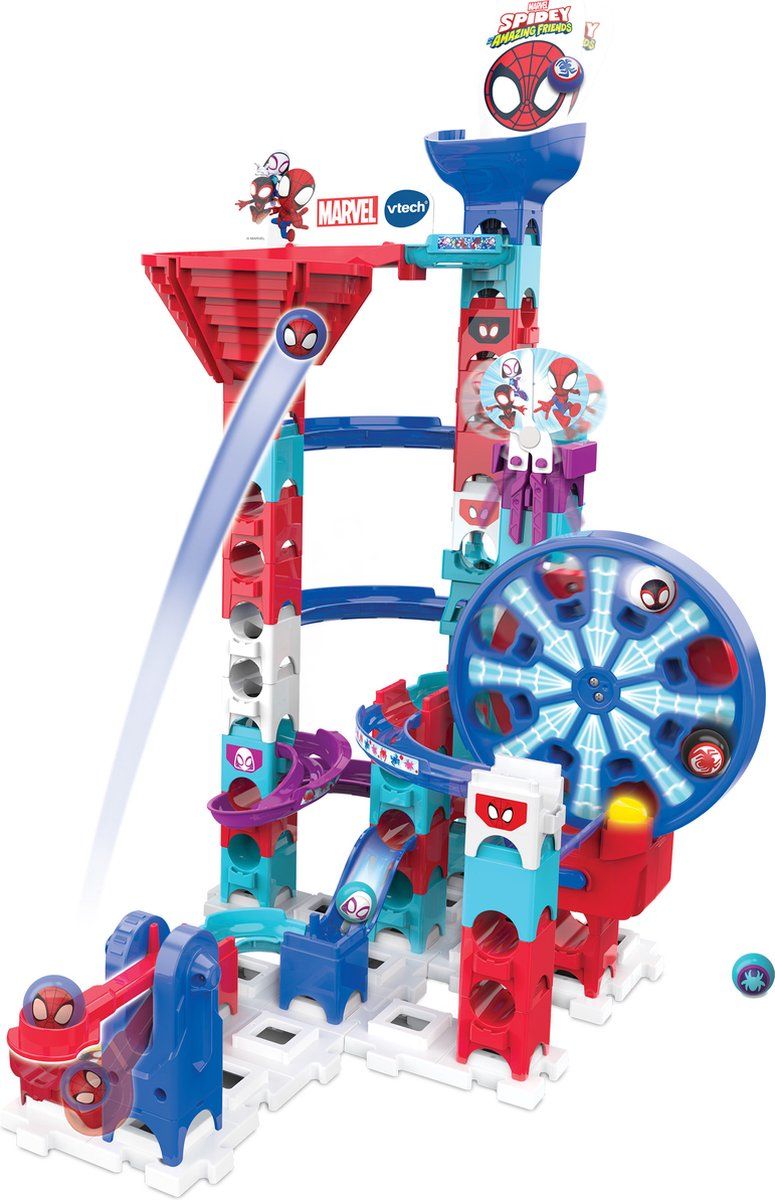 VTech Marble Rush Spidey Super challenge SP300E Knikkerbaan - 65 Onderdelen - Incl. 6 Knikkers met Licht- en Geluidseffecten - Cadeau - Speelgoed 4 Jaar