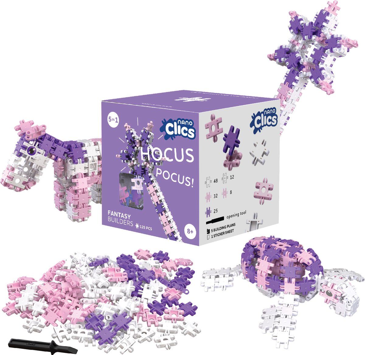 Nano Clics – Fantasy Builders 125 Piece Set – 5 in 1 Bouwblokken – SPEELGOED Gemaakt Van 100% RECYCLED Plastic – Speelgoed 8, 9, 10, 11, 12 jaar – Constructie Speelgoed