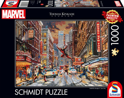 Schmidt Spiele Puzzel Marvel Deadpool Snow Day, Thomas Kinkade, puzzel voor volwassenen, 1000 stukjes, 59959