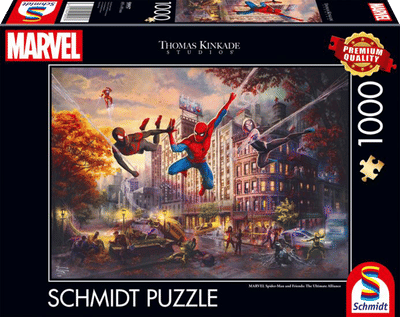 Schmidt Spiele Puzzel Marvel Spider-Man and Friends The Ultimate Alliance, Thomas Kinkade, puzzel voor volwassenen, 1000 stukjes, 59957