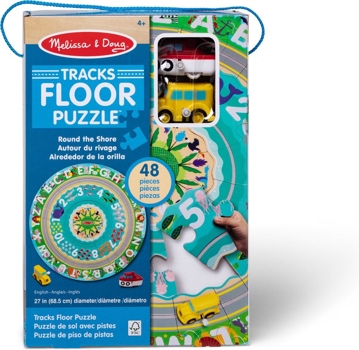 Melissa & Doug - Kartonnen racebaan legpuzzel ‘Rond de kust’ met opwindbare voertuigen - 48 stukjes, voor jongens en meisjes vanaf 3 jaar