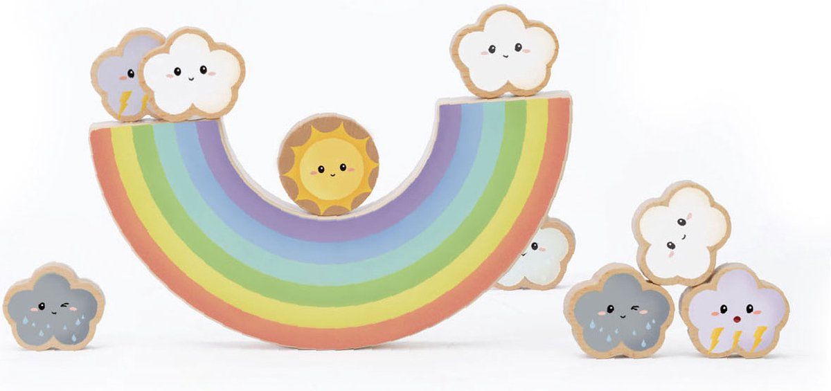 CLASSIC WORLD Houten puzzelblokken Balanceren regenboog 10 st.