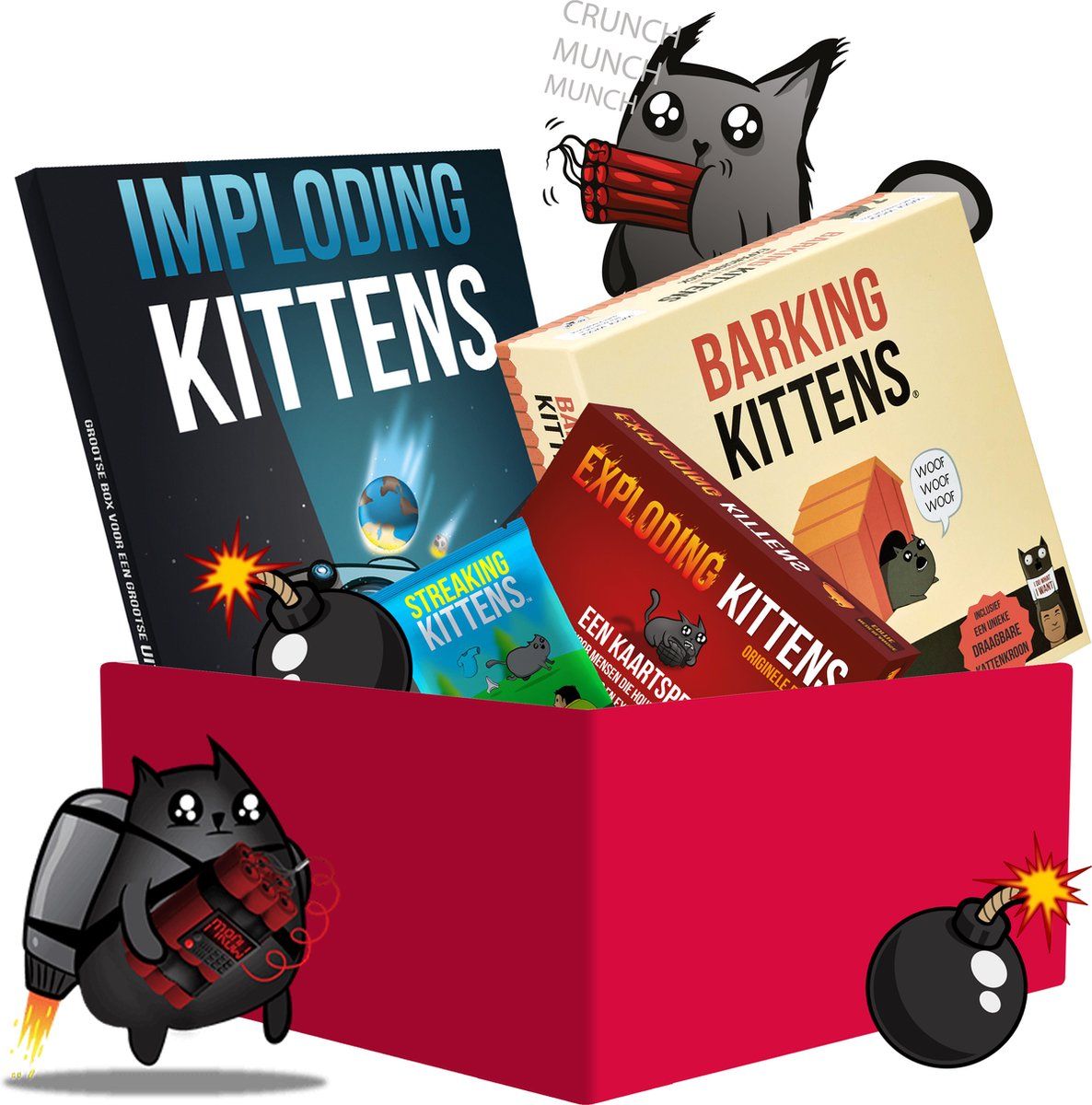 Exclusieve Bundel - Exploding Kittens, Imploding Kittens, Streaking Kittens en Barking Kittens - Nederlandstalig Kaartspel