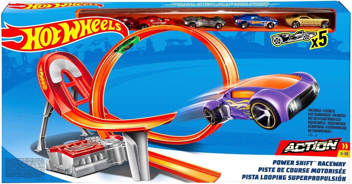 Hot Wheels - Power Shift Racebaan + 5 diecast