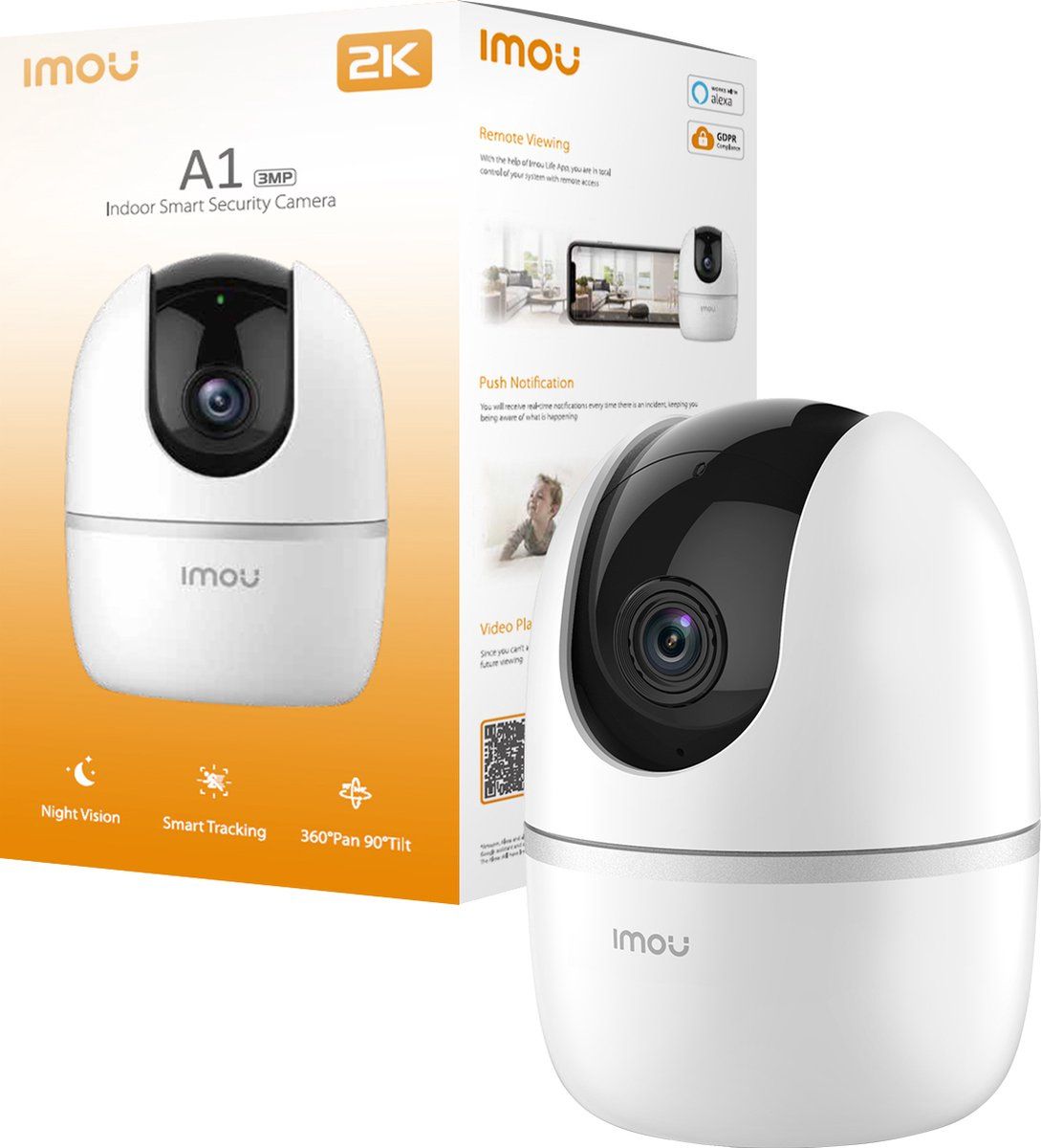 Imou A1 2K - Babyfoon Met Camera Met App - Baby Monitor - 3MP 2K Live Beeldkwaliteit - Draaien En Kantelen voor 360° Dekking - Bewegings -En Abnormale Geluiden Detectie - Tweeweg Gesprek - Automatisch Volgen Van Babies En Huisdieren - Privacy Modus