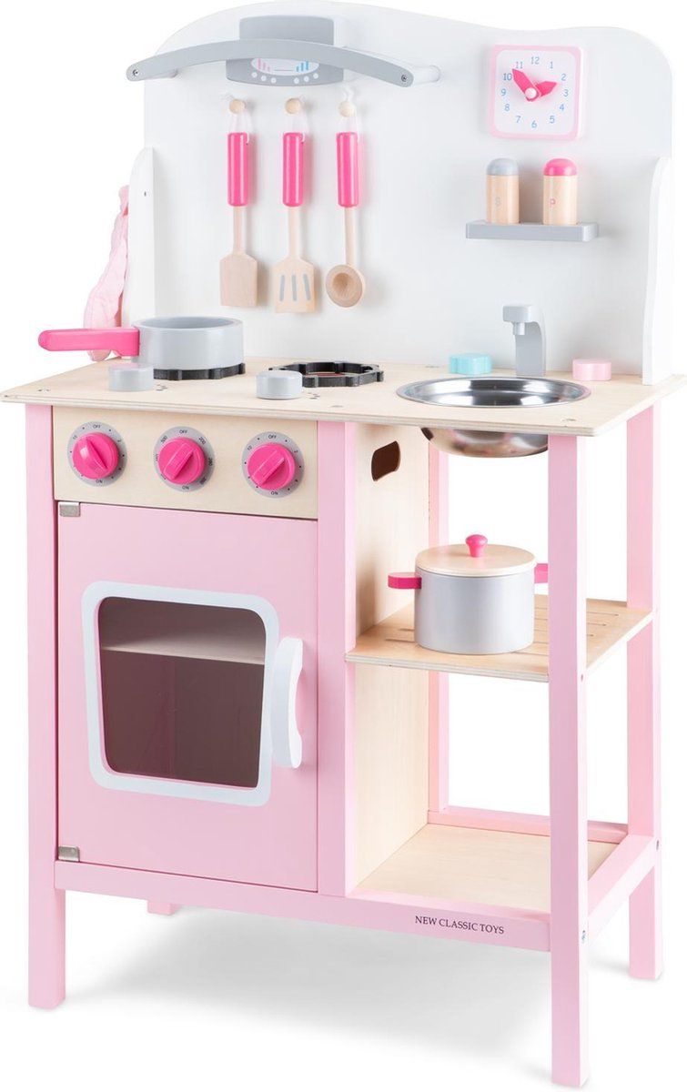 New Classic Toys Houten Kinderkeuken Roze - Inclusief Accessoires - Aanrechthoogte is 55 centimeter