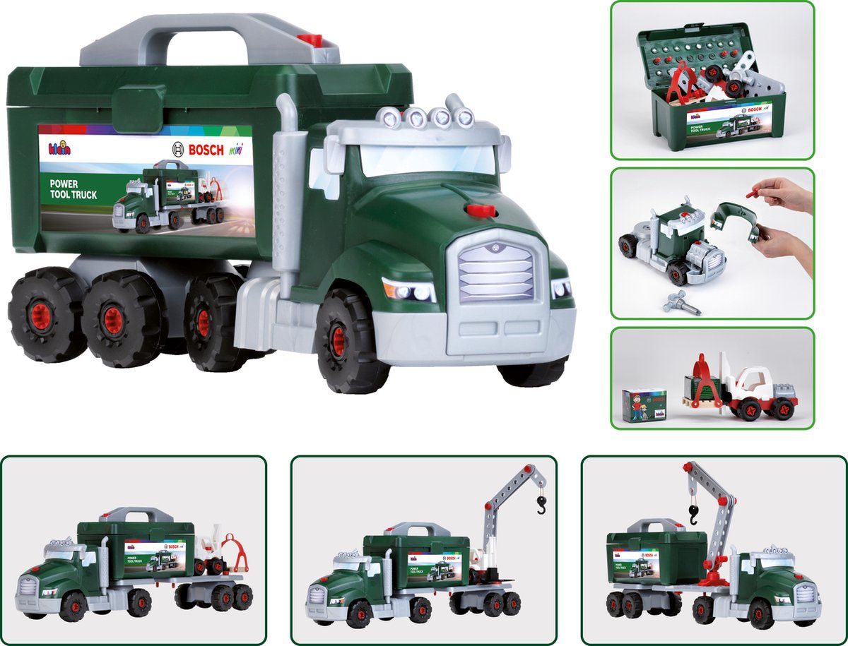 Klein Toys Bosch - gereedschap vrachtwagen - 86 onderdelen - 1:24 Bosch-schroefwagen - groen rood