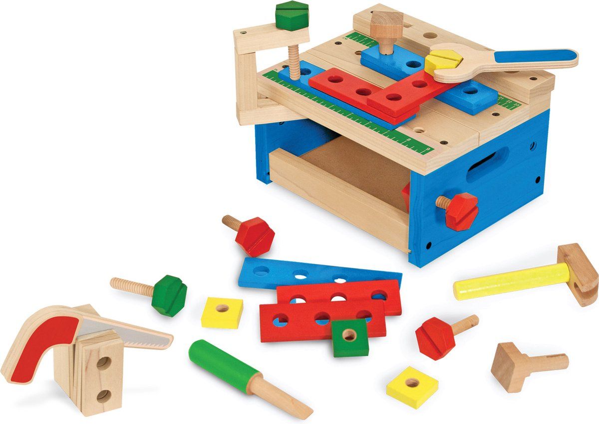 Melissa & Doug Hamer- en zaaggereedschapsbank - Houten bouwset (32 stuks)