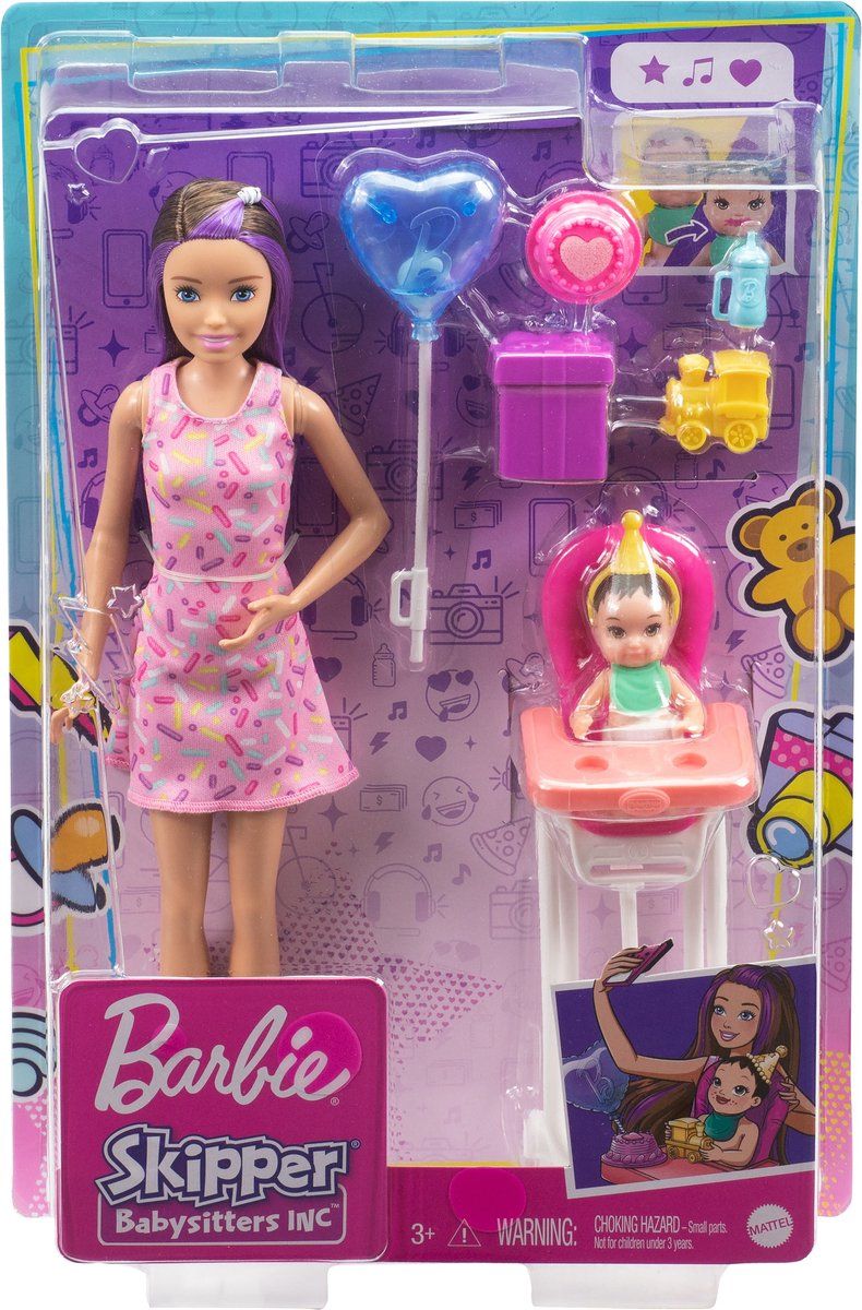 Barbie Skipper Babysitter Speelset - Verjaardag brunette