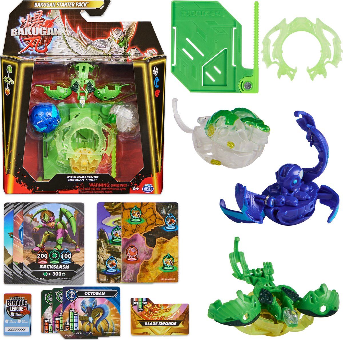 Bakugan - Starter 3-Pack Special Attack - Ventri x Octogan x Trox - spinnende actiefiguren en ruilkaarten