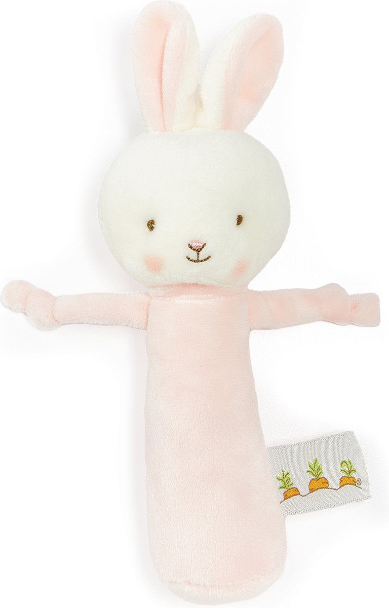 Bunnies By The Bay Friendly Chime - Rammelaar - Knuffel - Knijprammelaar - Geborduurde details - 15 cm - Polyester - Konijn - Roze