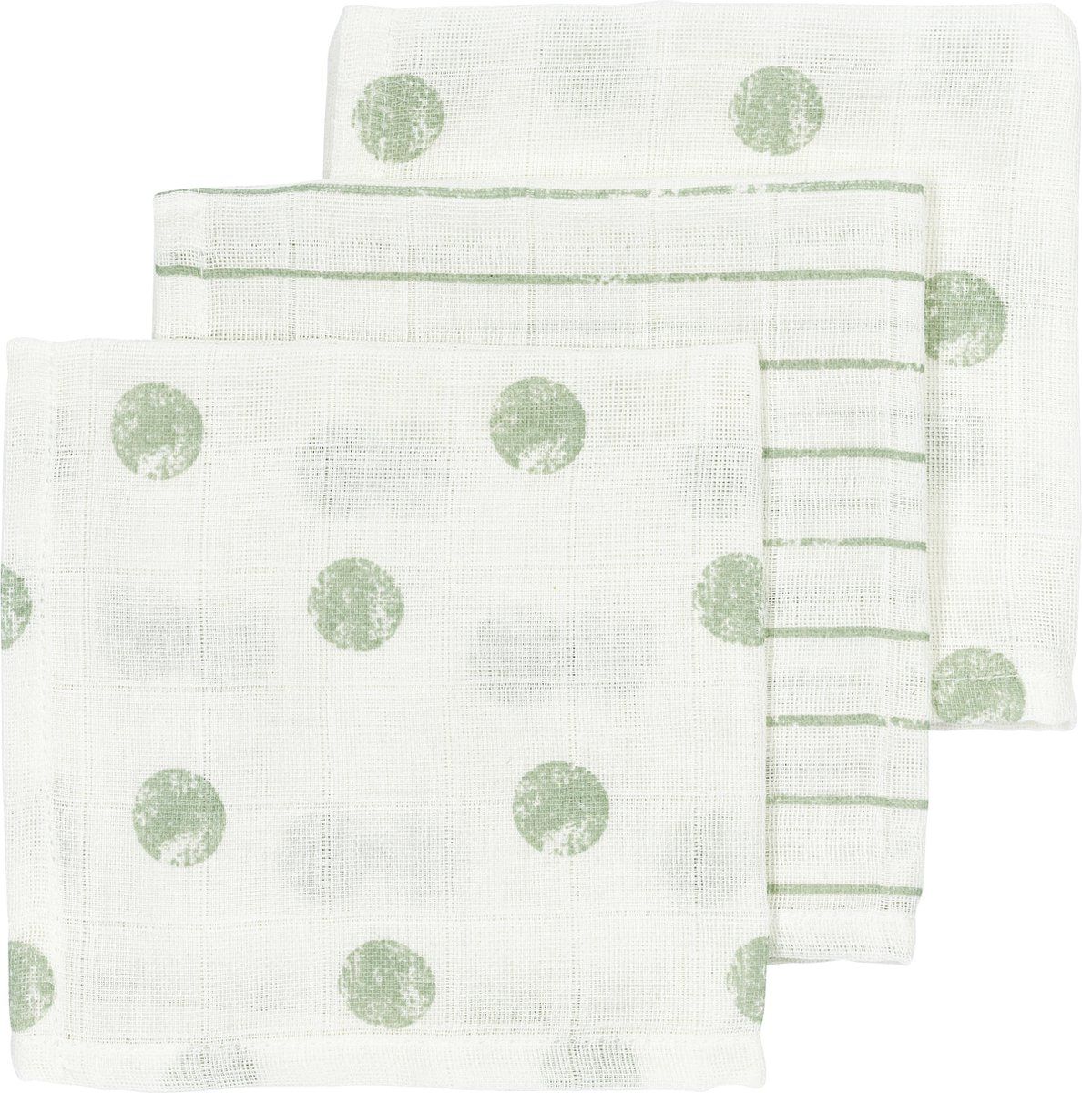 Meyco Monddoekjes - 3 Stuks - Dot Stripe - Soft Green