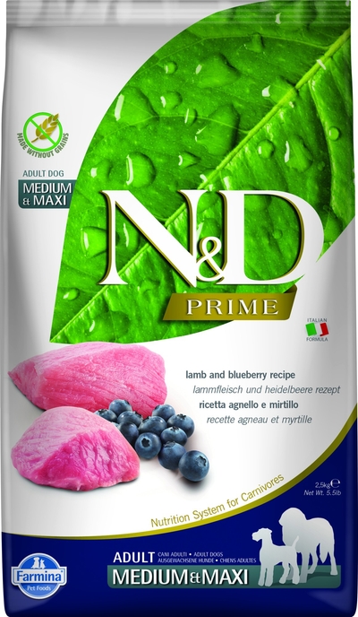 N&D Prime hondenvoeding Lam medium/maxi 2,5 kg - hondenbrokken