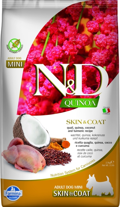 N&D Quinoa hondenvoeding Skin & Coat - mini - Kwartel 2,5 kg hondenbrokken