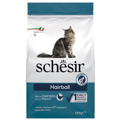 2x 1.5kg Schesir Original Hairball met kip droogvoer voor katten - kattenbrokken