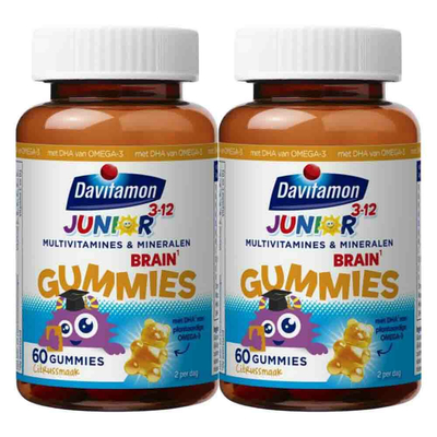 2x Davitamon Davitamon Junior Brain Multivitamines Citrus 60 gummies