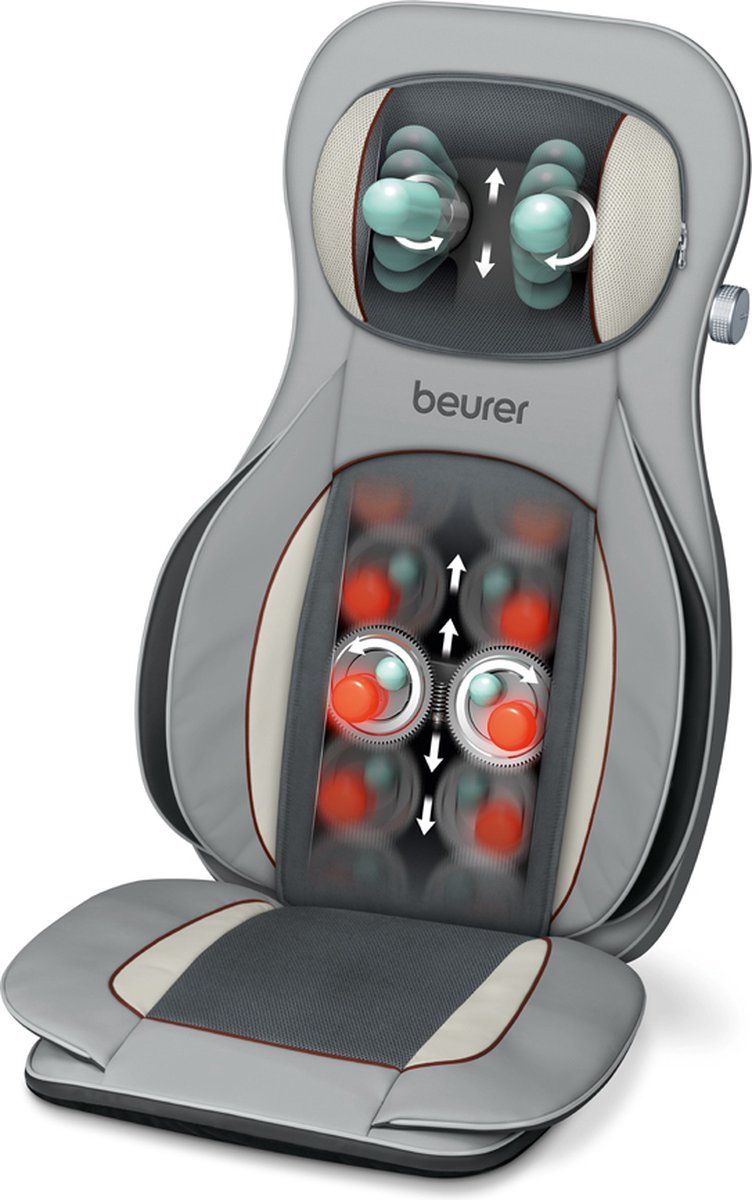 Beurer MG 320 HD Shiatsu Massagekussen - Massagestoel - 3 in 1 - Luchtcompressie massage - Triggerpoint massage - 4 + 2 Massagekoppen - Verwarming & licht - 3 Intensiteitsniveaus - Timer - Lederlook - 3 Jaar garantie