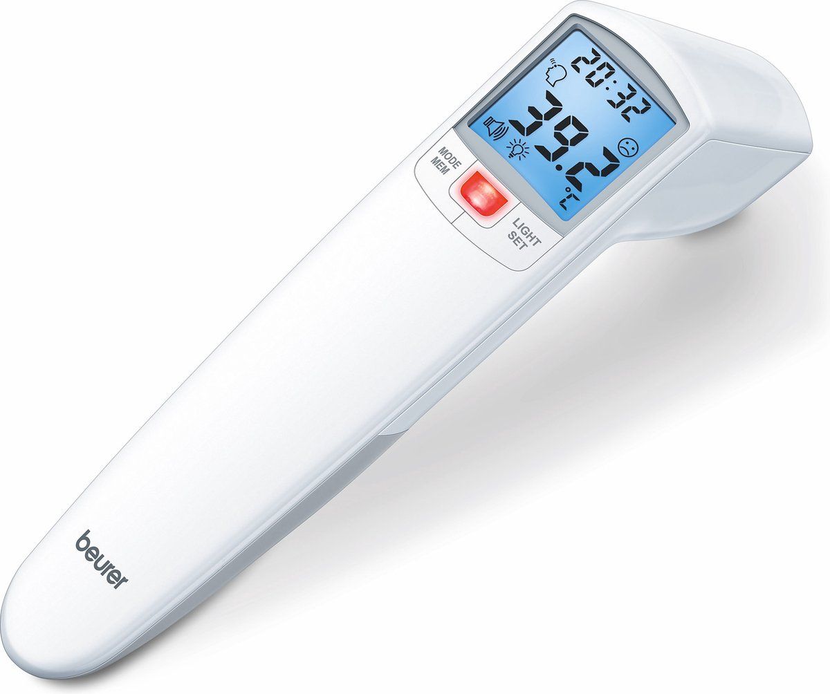 Beurer FT 100 Thermometer lichaam - Koortsthermometer - Omgevings-en oppervlaktetemperatuur - Infrarood - Smart - Hygiënisch - Veilig - 60 geheugenplaatsen - LED temperatuur alarm - Medisch gecertificeerd - 5 jaar garantie - Wit