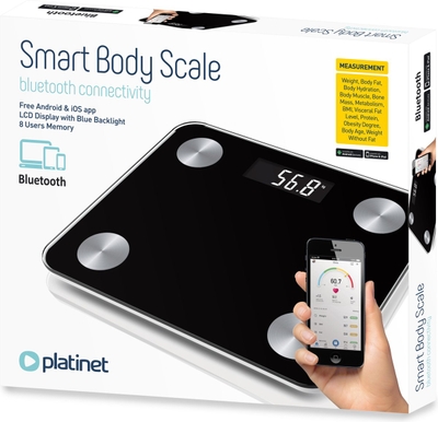 Platinet PBSBTB slimme Bluetooth personen weegschaal max. 180 Kg, incl. App zwart