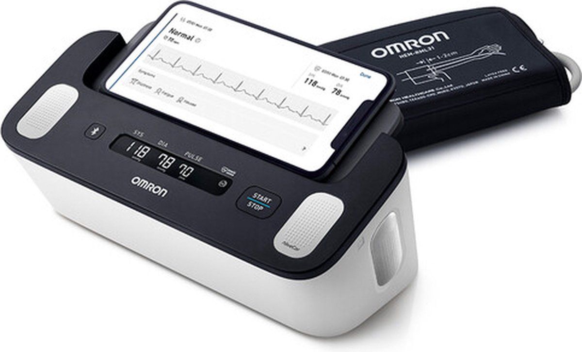 OMRON COMPLETE – Smart Bloeddrukmeter Bovenarm – Aanbevolen door Hartstichting - ECG Monitor - Klinisch Gevalideerd - met Mobiele App – XL Scherm Display - 22 tot 42 cm Manchet – 5 jaar Garantie – Bloeddrukmeter, Hartslagmeter, ECG-meter in één