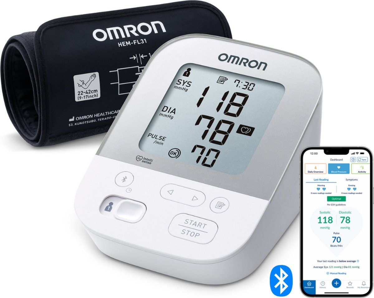 omron-x4-smart-bloeddrukmeter-bovenarm-aanbevolen-door-hartstichting-blood-pressure-monitor-met-hartslagmeter-onregelmatige-hartslag-klinisch-gevalideerd-met-mobiele-app-22-tot-42-cm-manchet-5-jaar-garantie