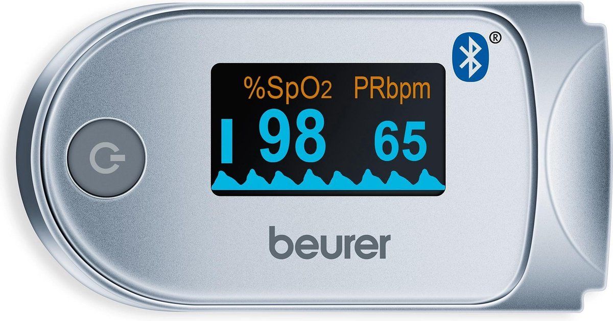 Beurer PO 60 Bluetooth® Saturatiemeter - Pulse-oximeter – Zuurstofmeter vinger - Hartslagmeter - Klinisch gevalideerd – beurer HealthManager Pro app – Kleurendisplay - Medisch gecertificeerd - Incl. batterijen – 5 Jaar garantie - Wit/grijs