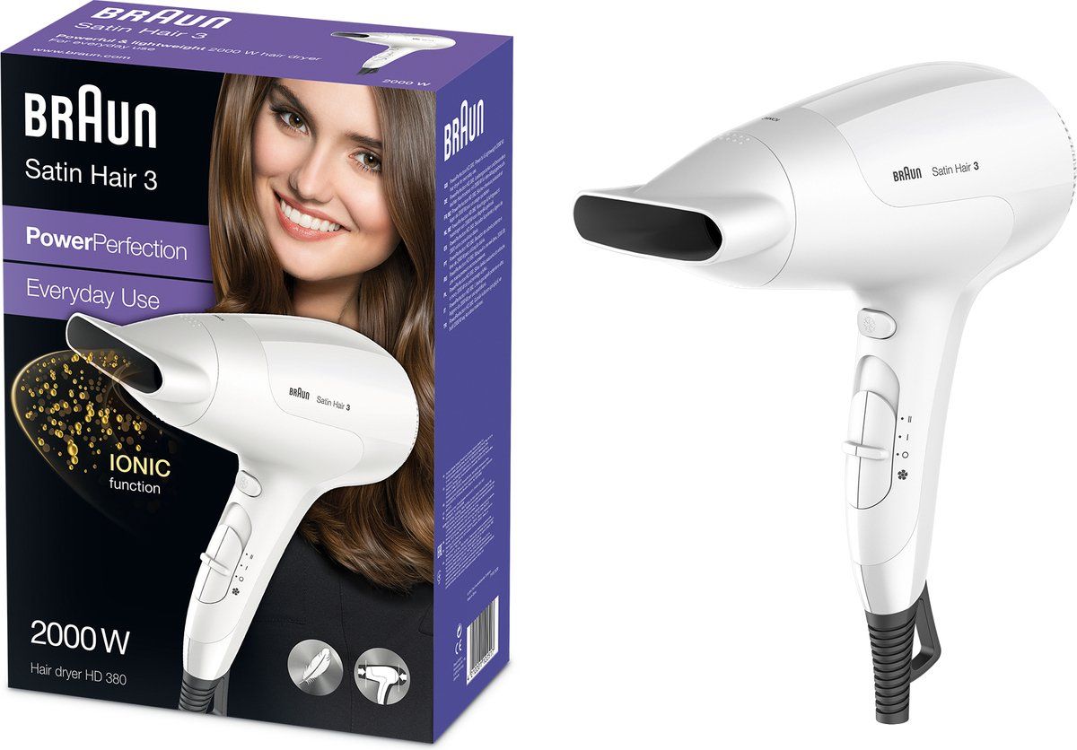 Braun Satin Hair 3 Power Perfection BRHD380E Föhn - 3 temperaturen - 2 snelheden - Extra licht - Coolshot